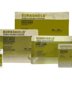 Burnshield CAMO range brandwonden produkten hydrogel Arvem gezicht brandwondkompres burnshield camo brandwondkompres