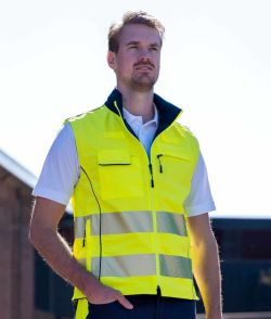 Bodywarmer Hi-Vision kleur fluorgeel-blauw Crings Safety Workwear Arvem Hillegom